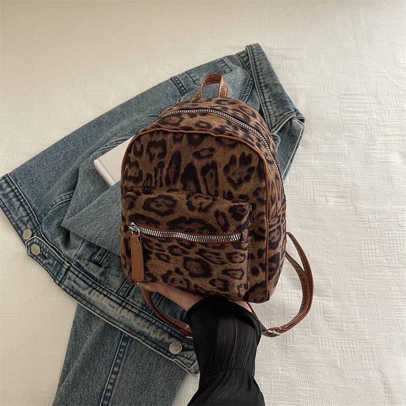 Trendy Leopard Print Plush Backpack Portable Outdoor Travel: Brown With Pendant