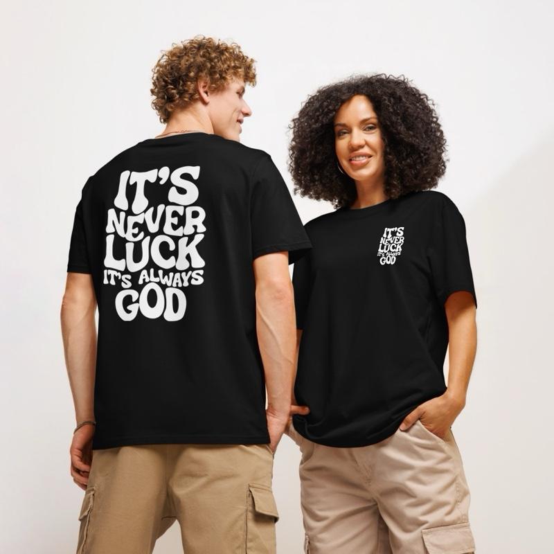 Women's Summer Crew Neck Short Sleeve Soft T-Shirt - "It's Never Luck It's God" Slogan Print, Breathable Beach-Friendly Fabric, Relaxed Flattering Fit Top