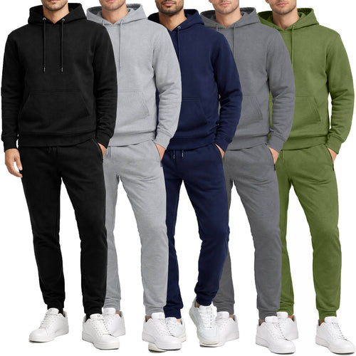 2-Piece Men’s Fleece-Lined Pullover Hoodie & Jogger Set: Heather Gray / 2XL