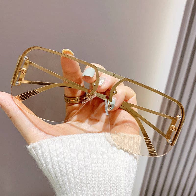 Stylish Metal Half-Frame Pilot Sunglasses for Men and Women: Gold Frame With Orange Lens