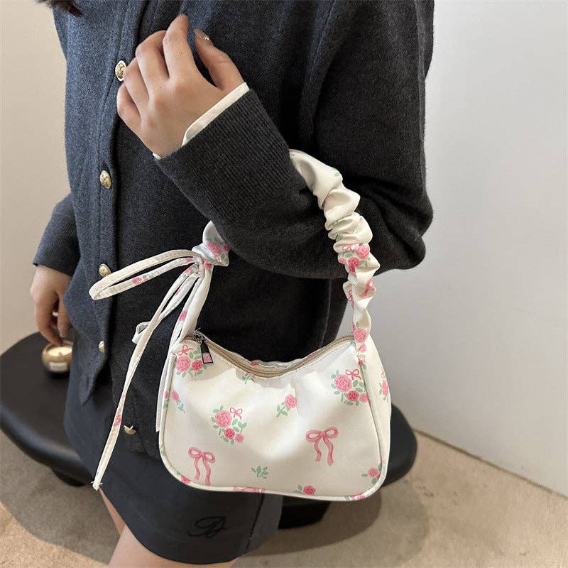 Large Capacity Floral Shoulder Bag Sweet Commuter Purse: Blush Pink