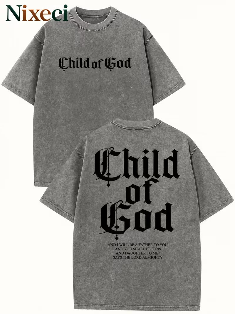 Nixeci Teen 230G Washed Cotton T-Shirt, of God Wording, of God AND I WILL BE A FATHER to YOU, AND YOU SHALL BE SONS AND, Gothic Blackletter Typography, Double-Sided Print, Daily Wear, for Thanksgiving, Christmas and Valentine's Day, for Teenager
