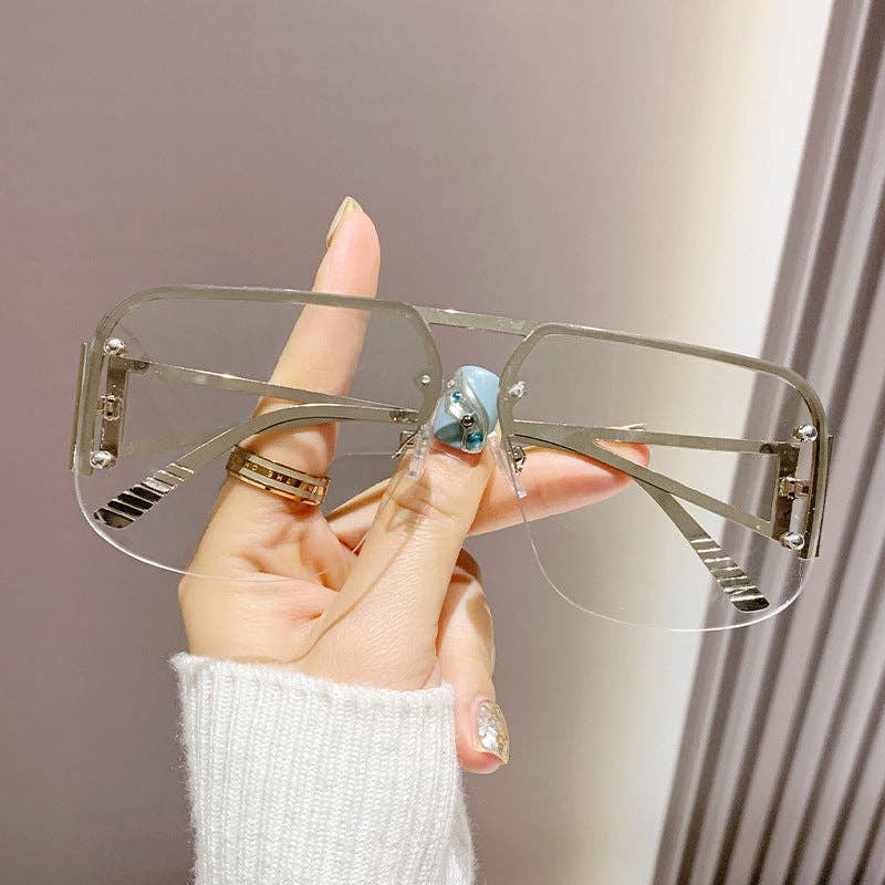 Stylish Metal Half-Frame Pilot Sunglasses for Men and Women: Gold Frame With Orange Lens