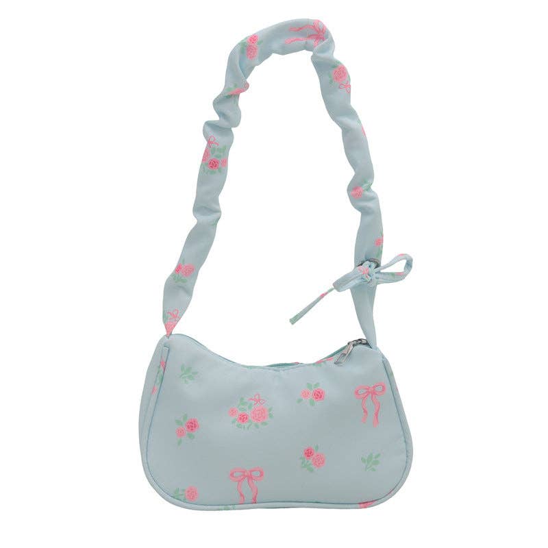 Large Capacity Floral Shoulder Bag Sweet Commuter Purse: Sky Blue