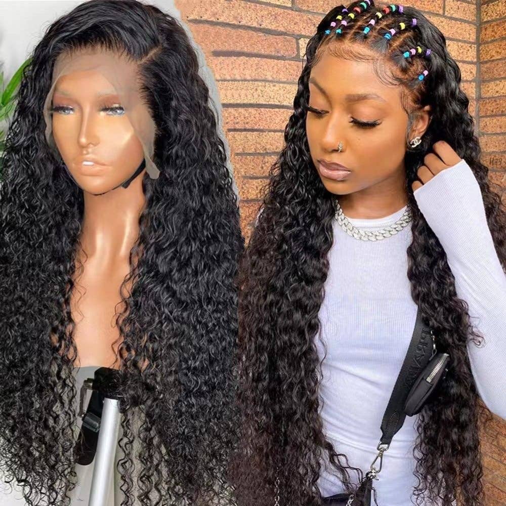 Human Hair Synthetic Lace Front Curly Afro Wig: 22 Inches