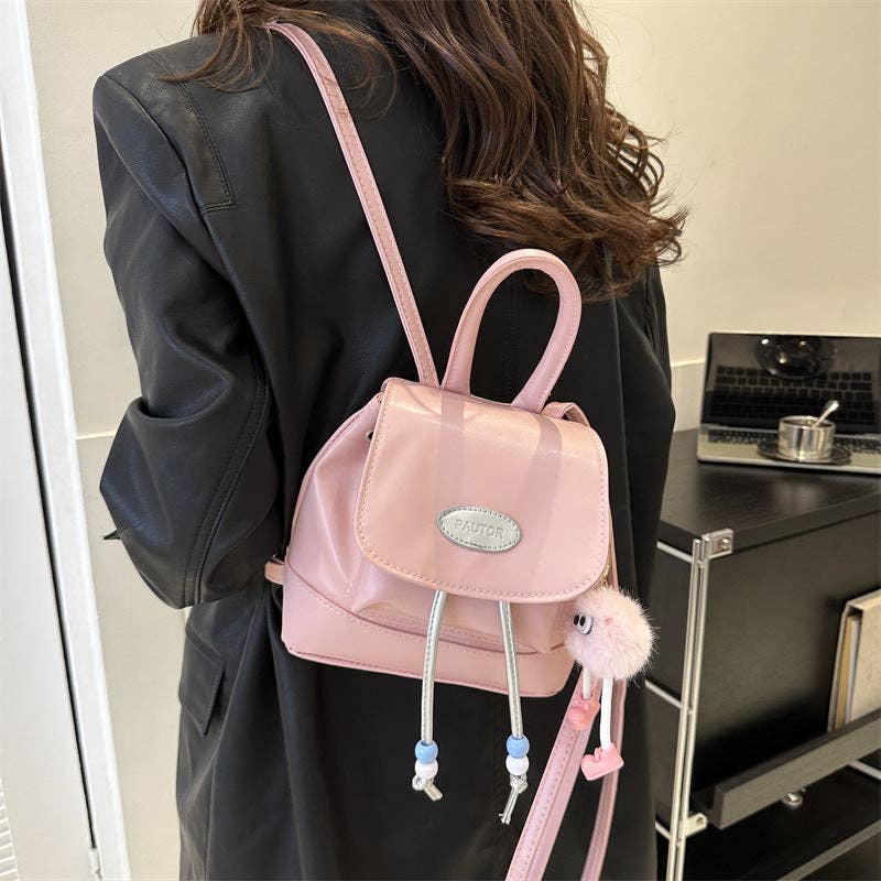 Retro Fashion Solid Color Backpack for Women Casual Travel: Brown / With Accessories