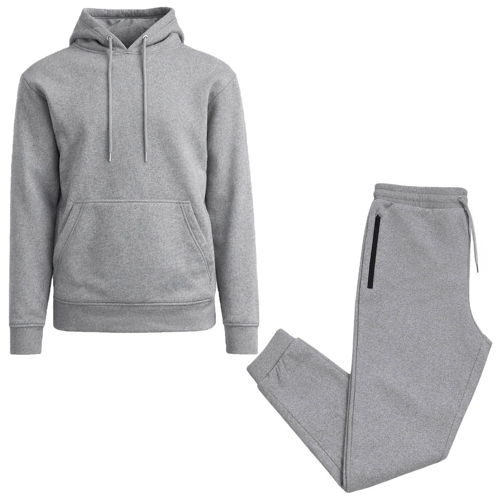 2-Piece Men’s Fleece-Lined Pullover Hoodie & Jogger Set: Heather Gray / M