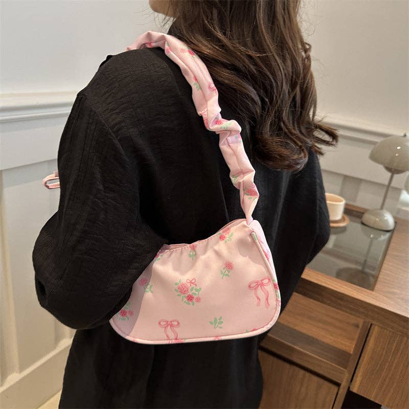 Large Capacity Floral Shoulder Bag Sweet Commuter Purse: Blush Pink
