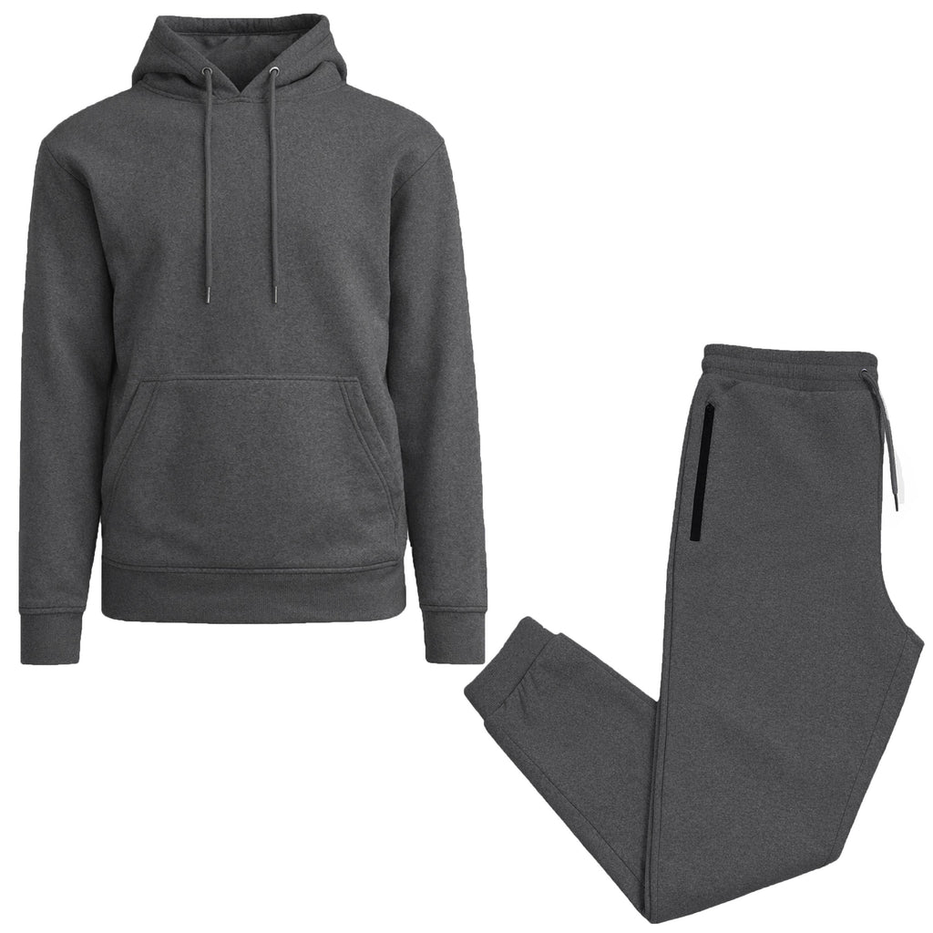 2-Piece Men’s Fleece-Lined Pullover Hoodie & Jogger Set: Heather Gray / M