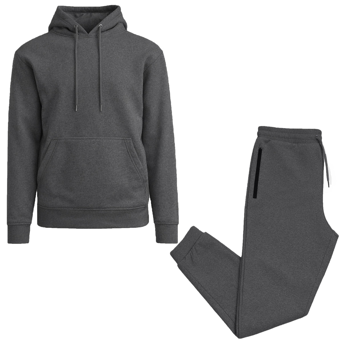 2-Piece Men’s Fleece-Lined Pullover Hoodie & Jogger Set: Heather Gray / M