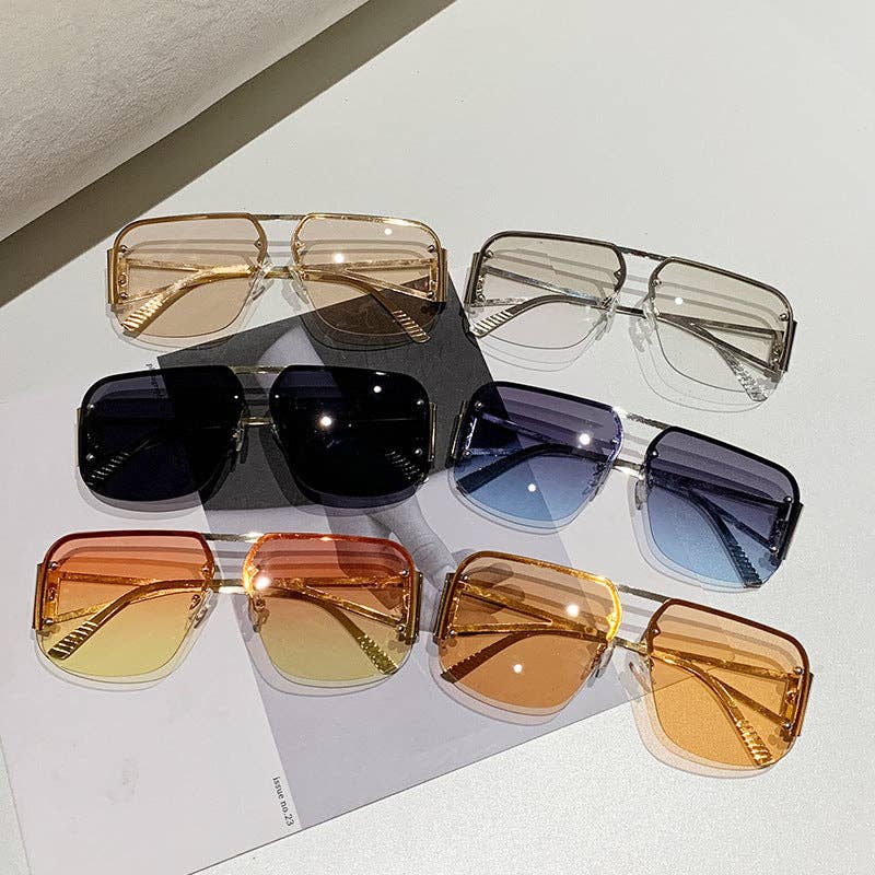 Stylish Metal Half-Frame Pilot Sunglasses for Men and Women: Gold Frame With Orange Lens