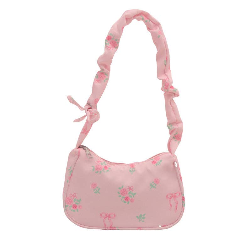 Large Capacity Floral Shoulder Bag Sweet Commuter Purse: White