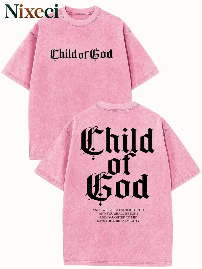 Nixeci Teen 230G Washed Cotton T-Shirt, of God Wording, of God AND I WILL BE A FATHER to YOU, AND YOU SHALL BE SONS AND, Gothic Blackletter Typography, Double-Sided Print, Daily Wear, for Thanksgiving, Christmas and Valentine's Day, for Teenager