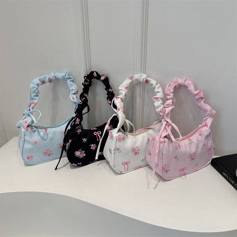 Large Capacity Floral Shoulder Bag Sweet Commuter Purse: Sky Blue