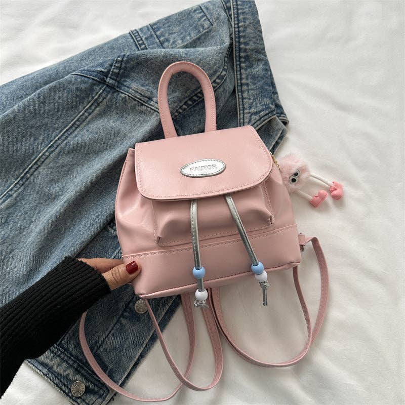 Retro Fashion Solid Color Backpack for Women Casual Travel: Brown / With Accessories