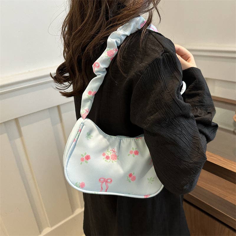 Large Capacity Floral Shoulder Bag Sweet Commuter Purse: White