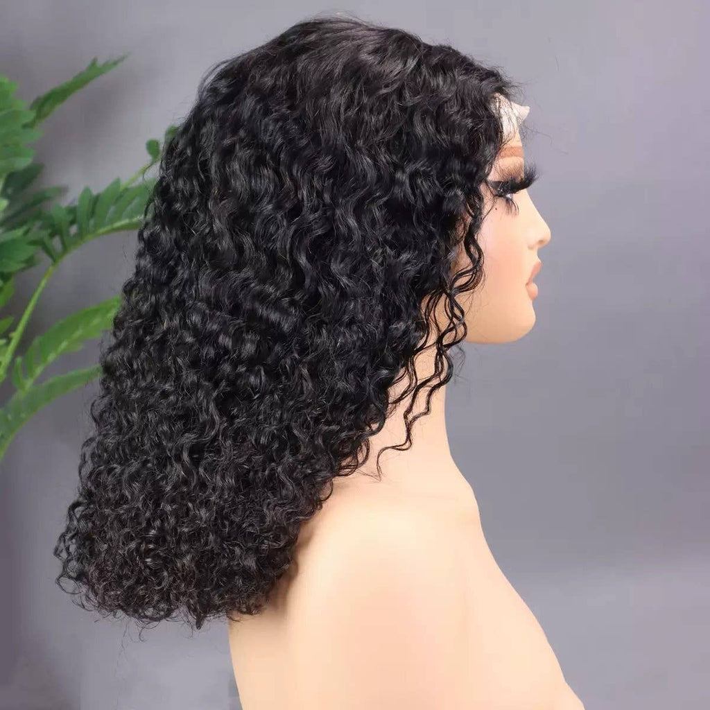 Jerry Curl Bob Wig Human Hair Transparent Lace Front: BLACK / 20 Inches