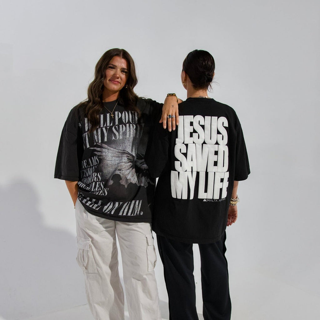 Jesus Saved My Life PUFF PRINT - Black